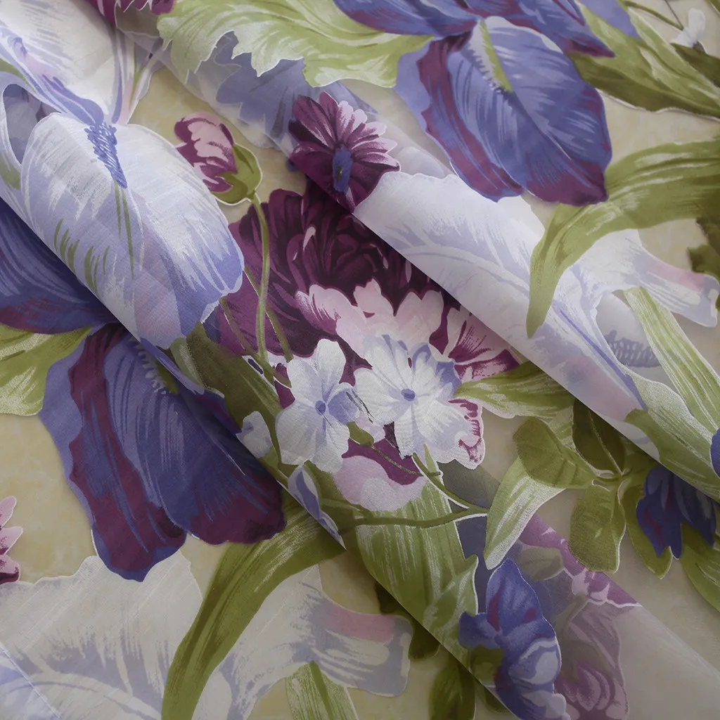 2pcs Peony Flower Print Curtain Tulle Window Treatment Drape Valance Simple Curtain Wear Rod Model 100x200cm L703