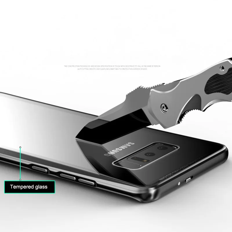 Luphie Bumper for Samsung Galaxy Note 8 Case Luxury Ultra Thin Metal Aluminum Frame+9H Transparent Tempered Glass back cover |