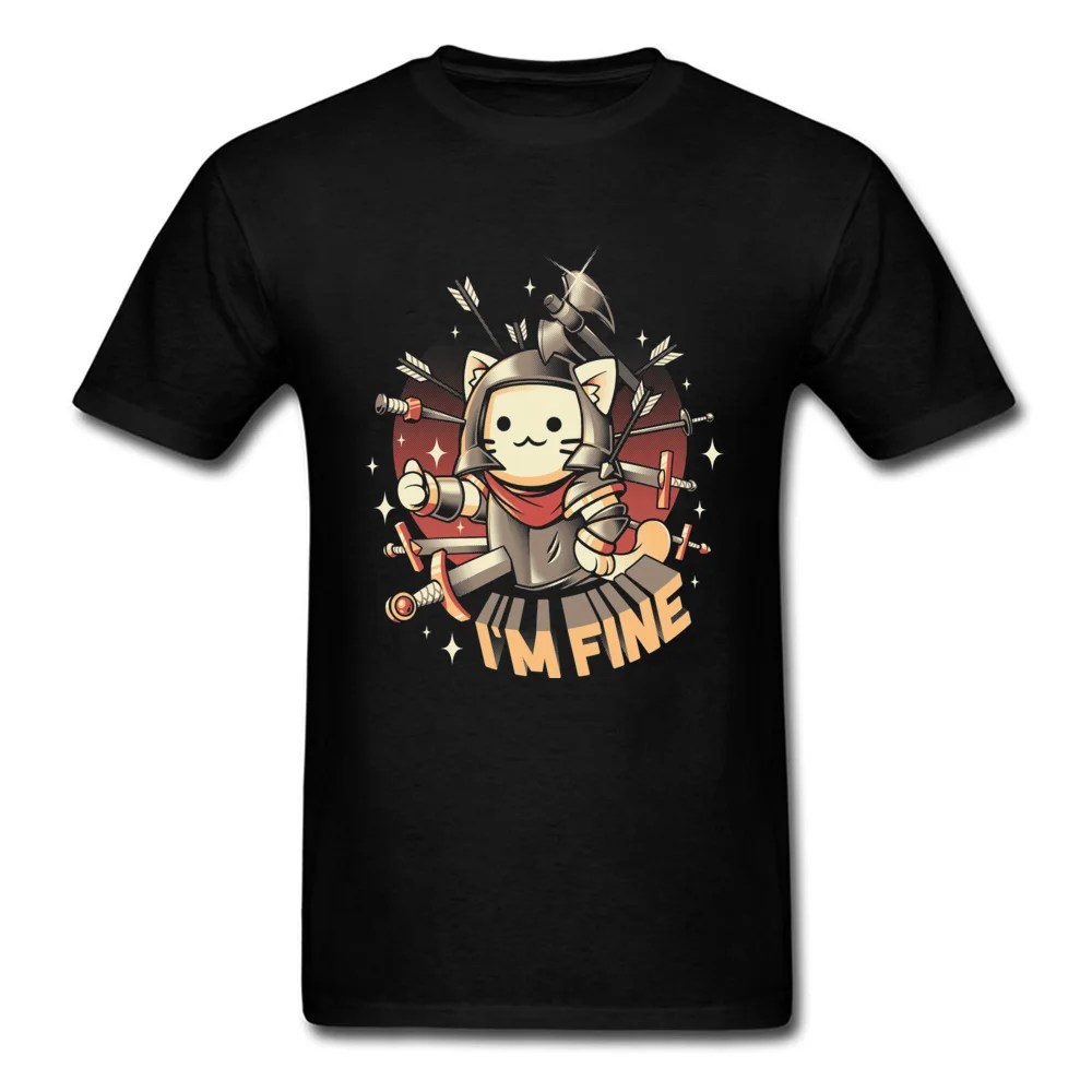 

I'm Fine T-shirt Fallout Cat Tshirt Men Vault Boy Tops Tees Kawaii Kitty Print Cotton Clothes Warrior Short Sleeve Funny Shirts