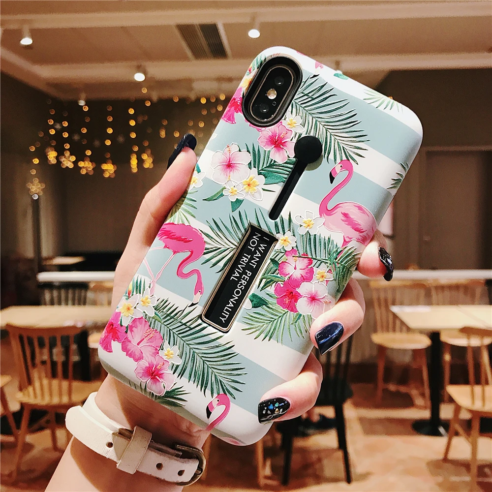 Retro Floral Flamingo victoria secret Phone case For iPhone XS MAX Cover Hide Ring Stand Holder Case 6 6s 7 8 Plus X |