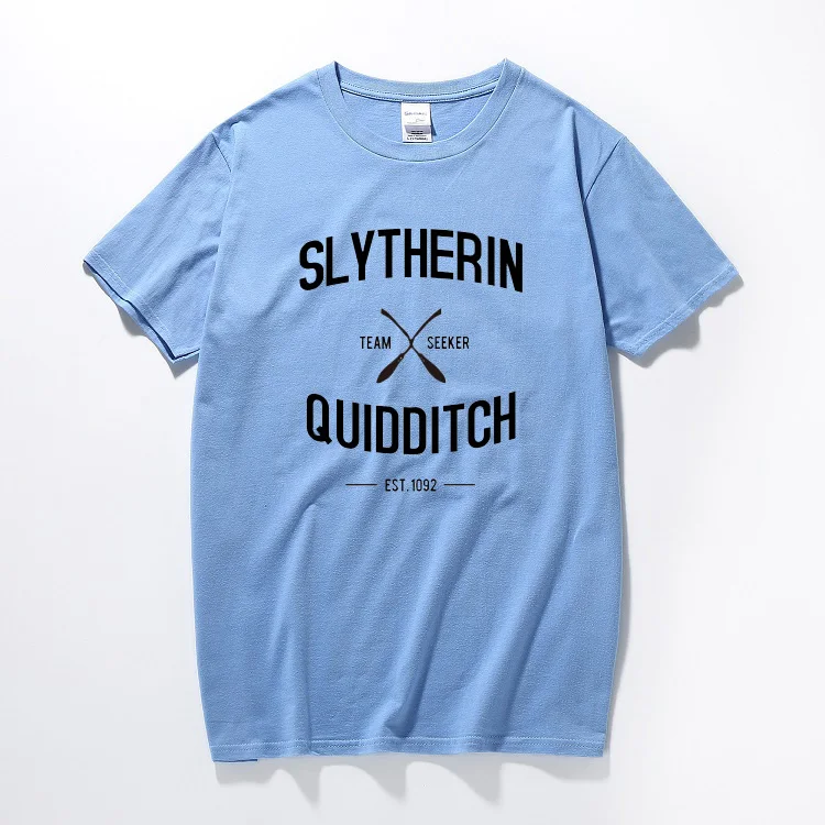 Небесно-голубой Camisetas hombre футболка команда Слизерин Квиддич футболка повседневные брендовые футболки с принтом хлопковая футболка с короткими рукавами летние топы - Цвет: Небесно-голубой
