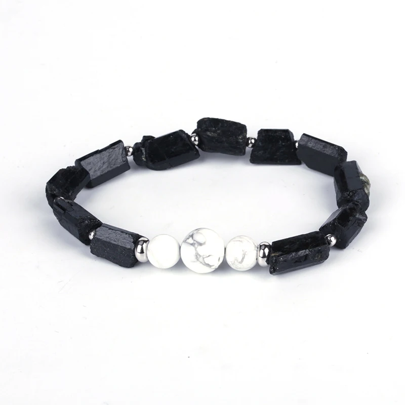 Natutal грубый черный турмалин Белый Бирюзовый Howlite камень шарик очарование унисекс