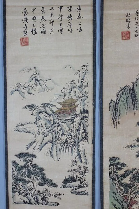 Китайские каллиграфические рисунки, свитки, китайская живопись, винтажная традиционная китайская живопись, длинный свиток, четыре экрана