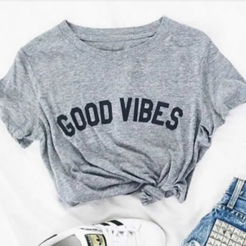Женская футболка с надписью Good Vibes летняя повседневная женская Tumblr свободные