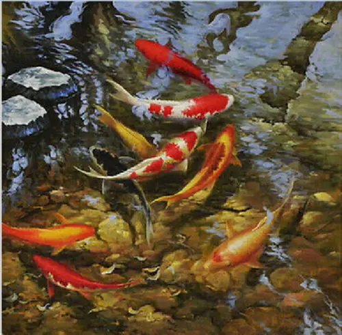 Высококачественная картина маслом с животными на холсте: Золотая Рыба|oil