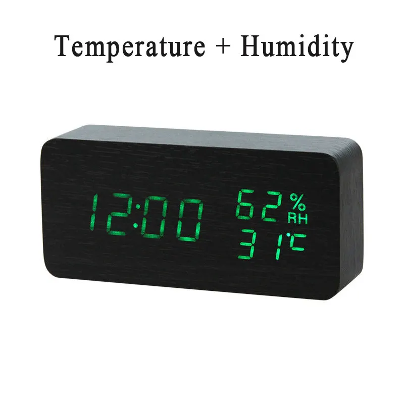 LED Wooden Alarm Clock Watch Table Voice Control Digital Wood Despertador Electronic Desktop USB/AAA Powered Clocks Table Decor - Цвет: 20