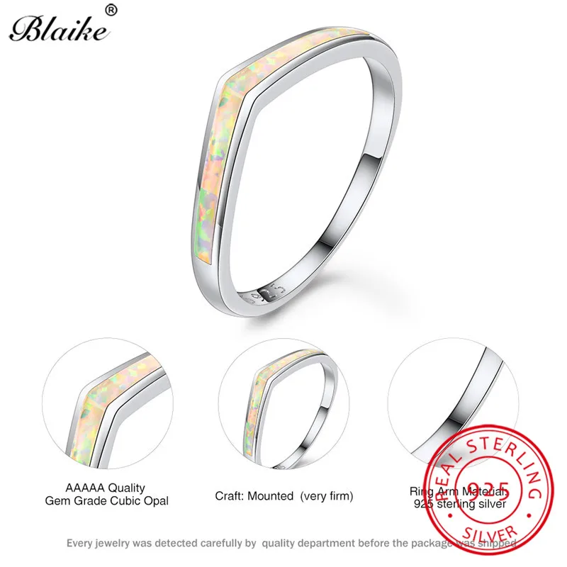 Blaike, настоящее 925 пробы, серебряные волнистые кольца для женщин, минималистичное белое кольцо с огненным опалом, изысканные свадебные кольца, тонкое кольцо, хорошее ювелирное изделие
