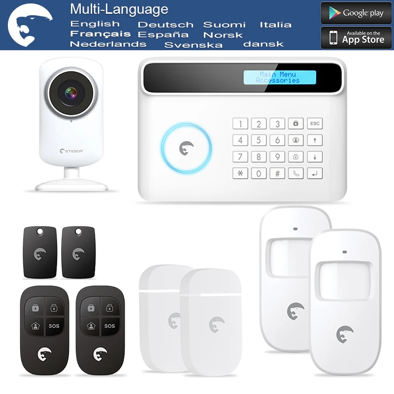 Etiger S4 Беспроводной 433 мГц GSM/PSTN Сети RFID охранной сигнализации + ES-CAM2A WI-FI HD 720 P