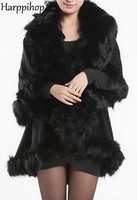 womens genuine fox fur female shawl lady poncho coat ladies cloak winter cape warm stoles black plus size