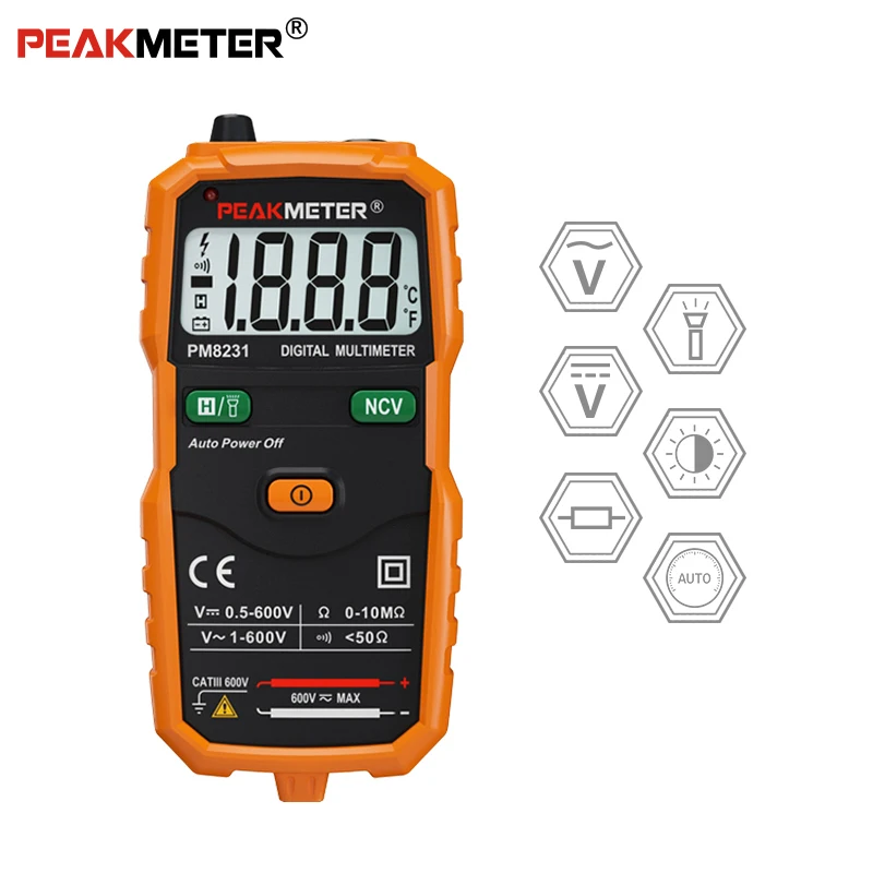 PEAKMETER PM8231 карманный цифровой мультиметр без контакта Мини Авто DC AC напряжение сопротивление тестер