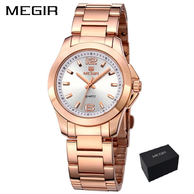 smal ROSE GOLD PLUS MEGIR, женские часы, Роскошные, под платье, наручные часы, Relogio Feminino, часы для женщин, Montre Femme, кварцевые женские часы для влюбленных - Цвет: smal ROSE GOLD PLUS