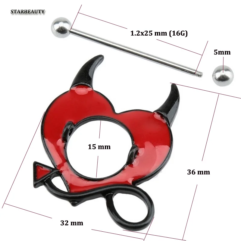 Пирсинг для сосков в виде дьявола 16 г 2 шт.|cute nipple rings|body piercing jewelrynipple ring |