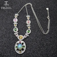 tbj high end necklace with natural gemstone opal tourmaline in 925 sterling silver fine jewlery for anniversary party best gift