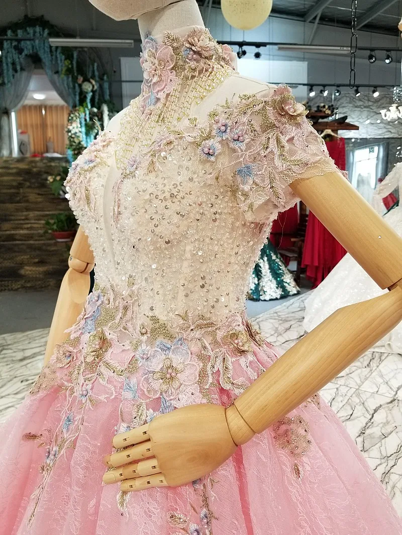 2018 Pink Tulle Evening Dress Sleeveless High Neck Formal Floor-length Ball Gown Vintage Prom Dresses Vestido De Festa | Свадьбы и