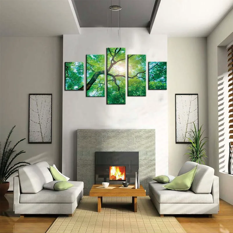 HD Печать солнечное дерево 5 картин Рисование стены Искусство Декор комнаты