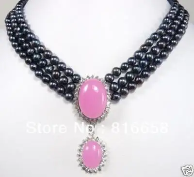 Очаровательное ожерелье из пресноводного черного жемчуга 3 ряда 6 7 мм кулон