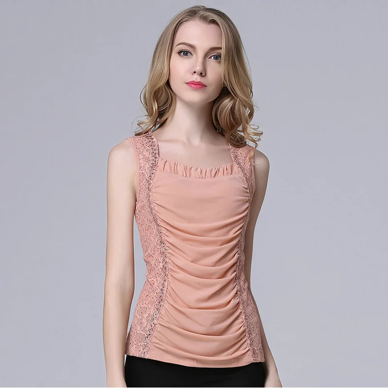 Большой размер женский кружевной облегающий топ на бретелях летний модный для