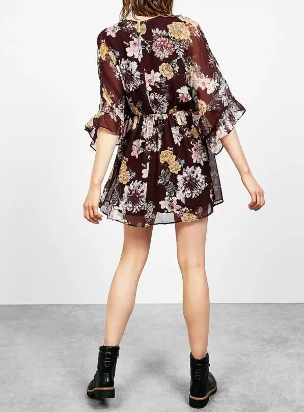 Yidora 2017 новое модное женское шифоновое короткое платье с цветочным принтом