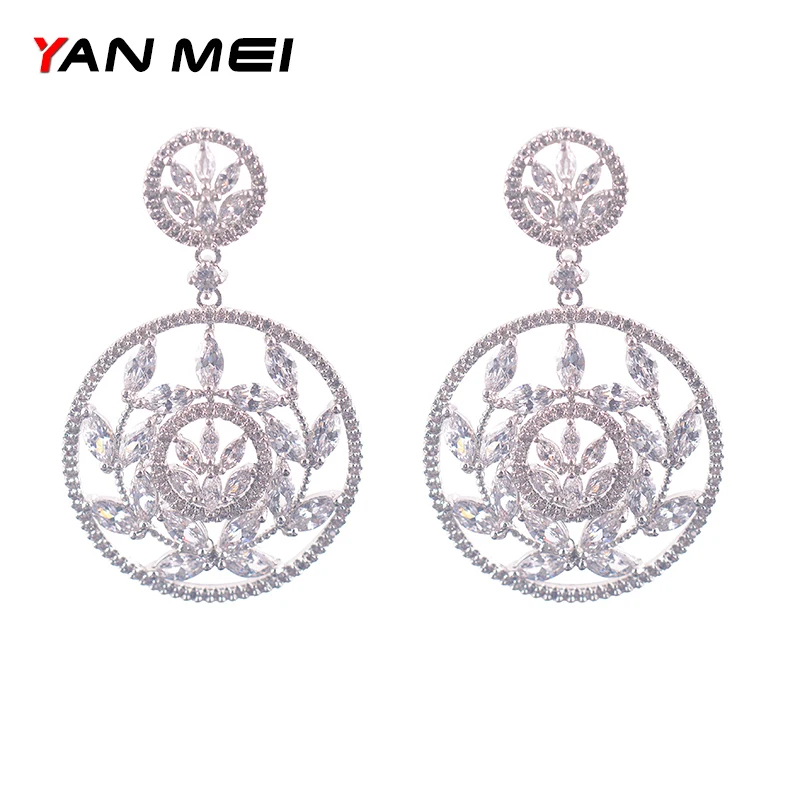 

YAN MEI Round Flower Horse Eey Zirconia Dangle Earrings For Women Earring Wedding Accessories GLE6658