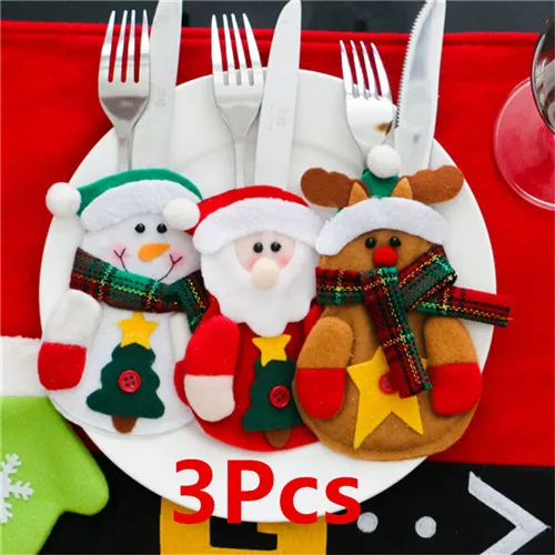 Mix-3Pcs 3 шт./лот, Рождественское украшение для дома, набор столовых приборов, держатели для столовых приборов, набор ножей, набор ножей со снеговиком, декор для ужина - Цвет: Mix-3Pcs