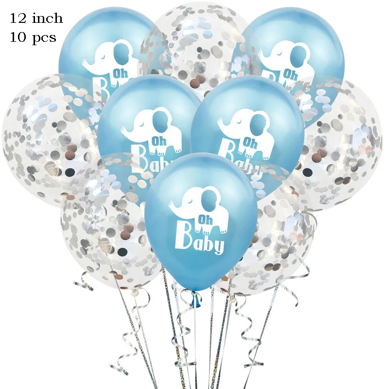 9 Leeiu Happy Birthday Oh Baby Elephant Balloons Baby Shower Silver Confetti Ballons Birthday Decoration Jungle Party Supplies - Color: 9