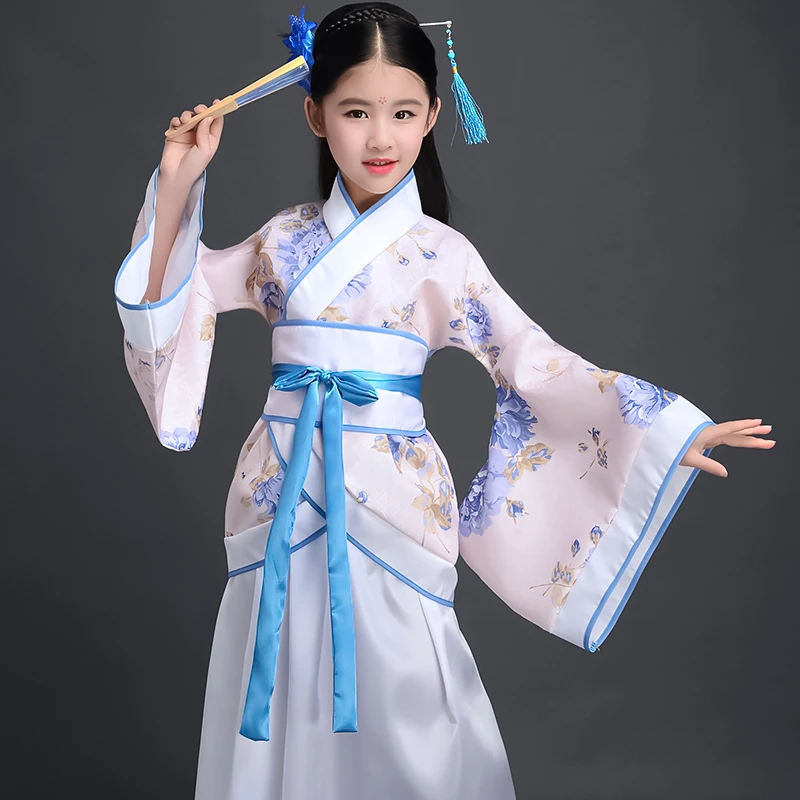Женское платье для народных танцев белое танцевальное Hanfu девочек в стиле