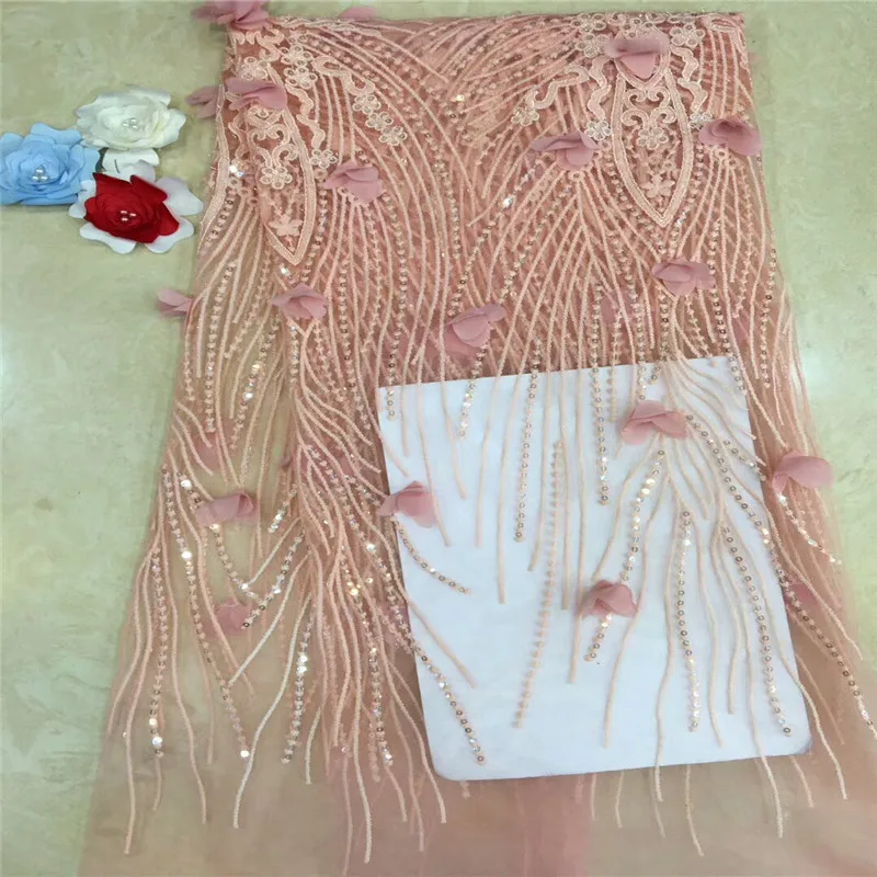 

2019 embroidery French cut laser lace African mesh tulle lace fabric with sequins high quality 5 yards for wedding xc65-1859