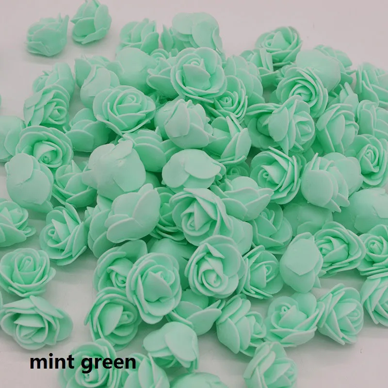 mint green 100 головок мини ПЭ Пена Розы Искусственные цветы для свадьбы дома ручной работы цветок венок украшения плюшевый медведь розы цветок - Цвет: mint green