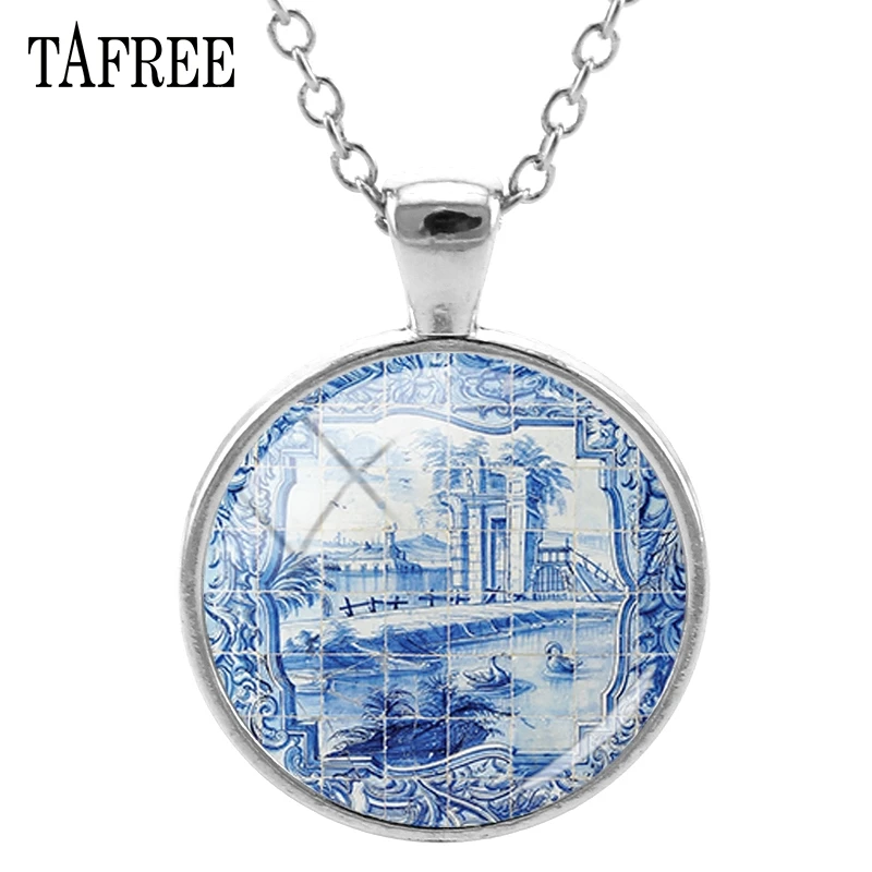 

TAFREE Azulejo Portugues Pendants Necklace New Fashion Unique Art Pattern Necklaces Men Women Statement Choker Gift Jewelry AP13