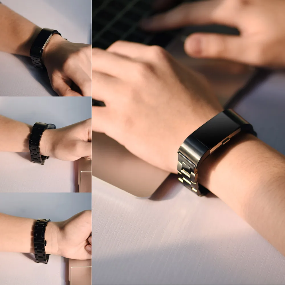 Black Band For Fitbit Charge 2 Metal Replacement Bands Stainless Steel Adjustable Bracelet FBC2827H | Наручные часы