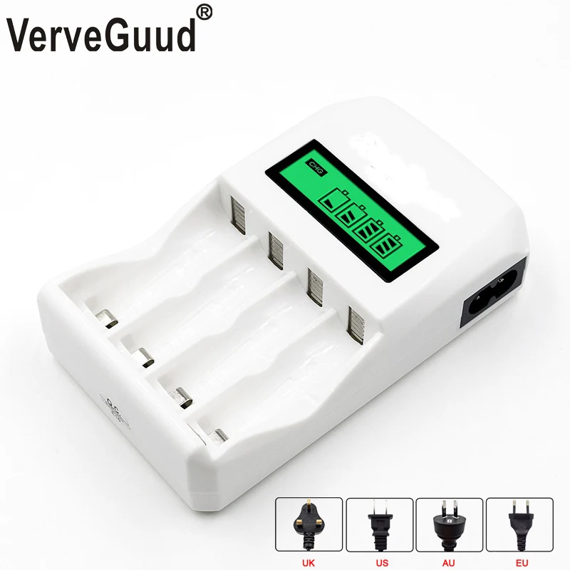 VerveGuud 4 слота ЖК дисплей интеллектуальное зарядное устройство aa/aaa для 1 2 V AA/AAA NI CD
