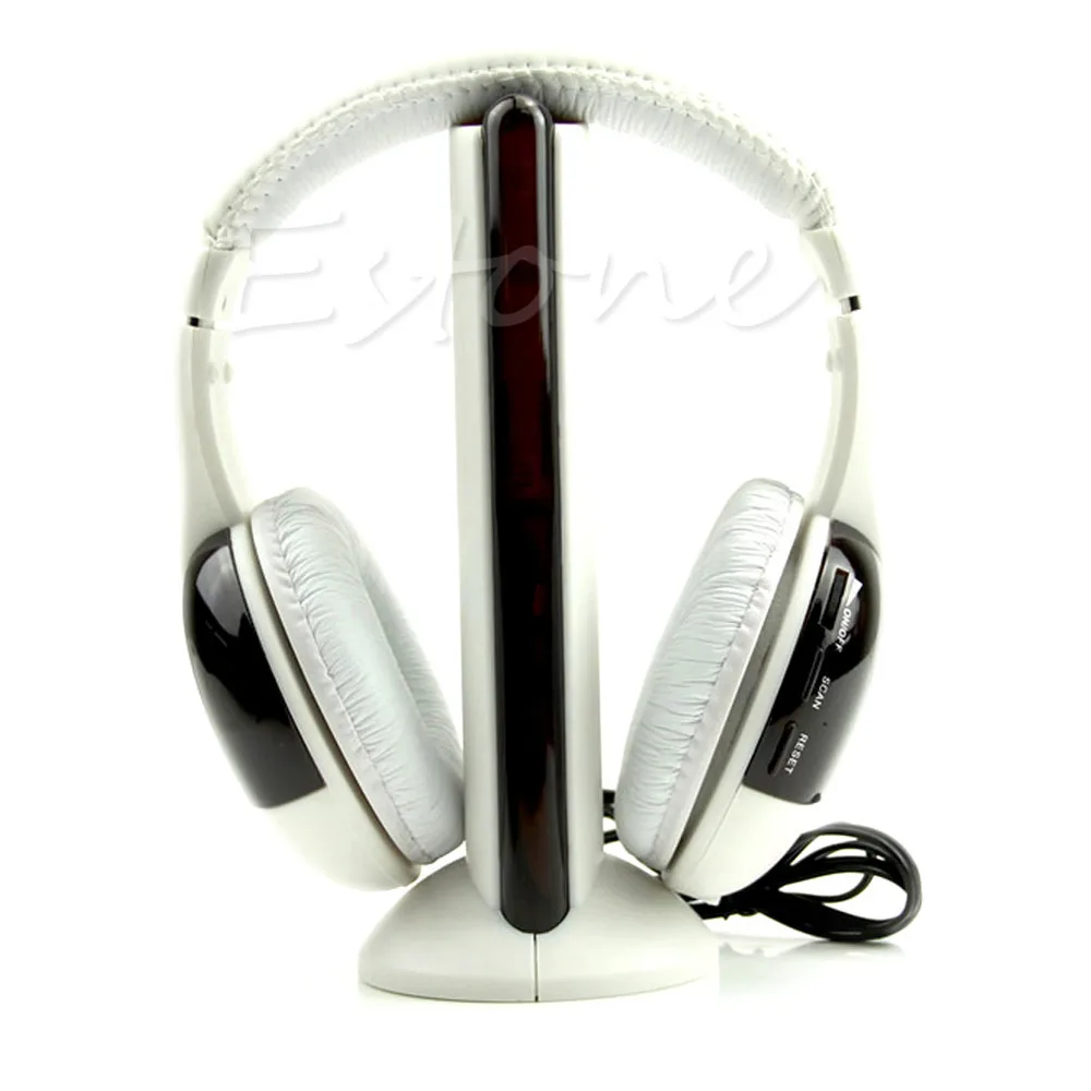5 в 1 Hi-Fi беспроводная гарнитура наушники для ТВ DVD MP3 PC - Цвет: Белый