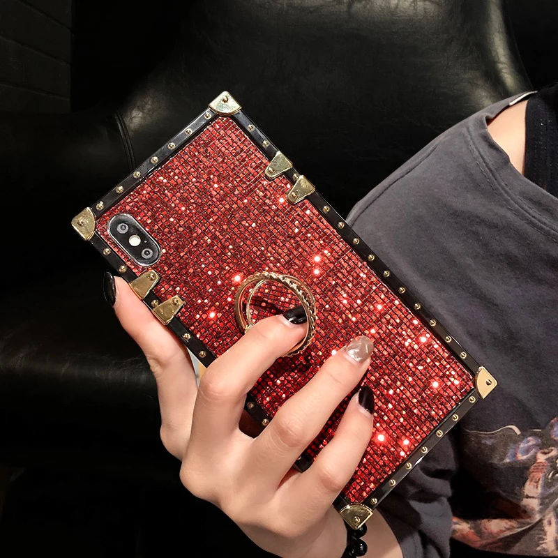 Блестящий квадратный чехол с подставкой для телефона Samsung Galaxy S8 S9 S10 Plus Note 9 8 Lite 10