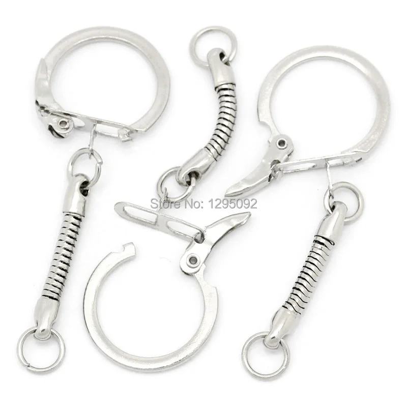 

100Pcs Key Chains Rings Clasps With European Snake Chain Copper Charms Silver Tone Jewelry DIY Finding 6cm x 2.2cm(2 3/8"x 7/8")