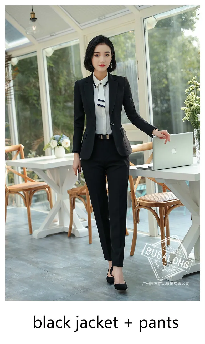 Black Blazer Pants Костюм женский брючный костюм женский костюмы женские женский костюм Женский костюм для работы, костюм для офиса комплект из 2 предметов, Блейзер, женские деловые штаны, черное пальто, брюки, осень - Цвет: Black Blazer Pants