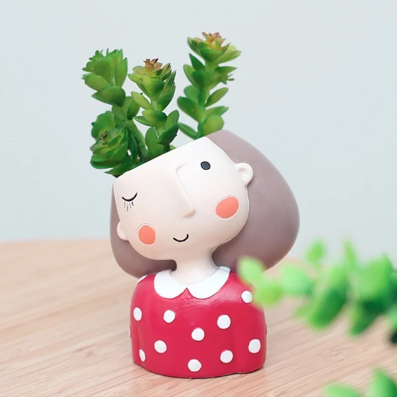 Succulent Plant Pot Cartoon Girl Fleshy Flower Desktop Resin Bonsai Holder DIY Cactus Vase Garden Planters Home Decoration | Дом и сад