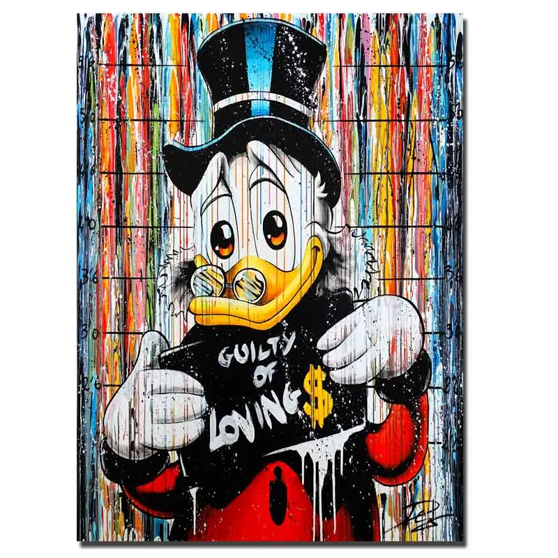 Commande-Picsou-Guil Современные граффити уличное искусство мультфильм плакаты и принты холст живопись настенные картины для гостиной Детская спальня Куадрос Декор - Цвет: Commande-Picsou-Guil