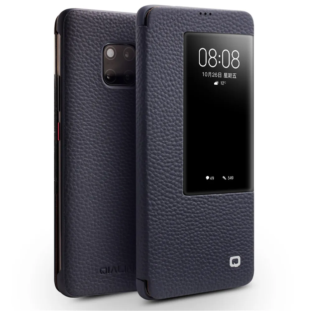 QIALINO, Ультратонкий чехол-книжка из натуральной кожи для huawei mate 20 Pro, Роскошный чехол для телефона с умным видом для huawei mate 20 X - Цвет: Blue