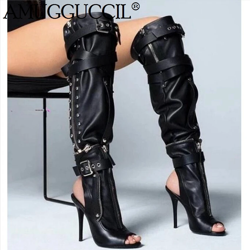 

Customize 2021 New Plus Big Size 35-52 Black Buckle Zipper Fashion Sexy High Heel Spring Females Ladies Women Summer Boots X1816
