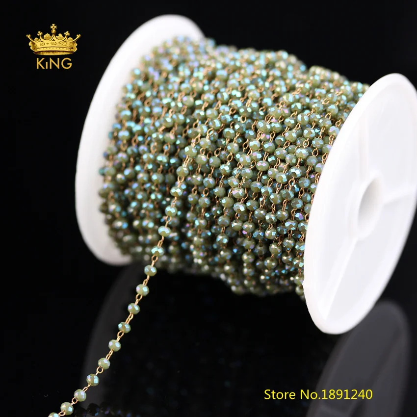

5meters Tiny Faceted Rondelle Glass Chains Supplies,2x3mm Green AB Titanium Glass Rosary Chains Findings Jewelry Wholesale HX192