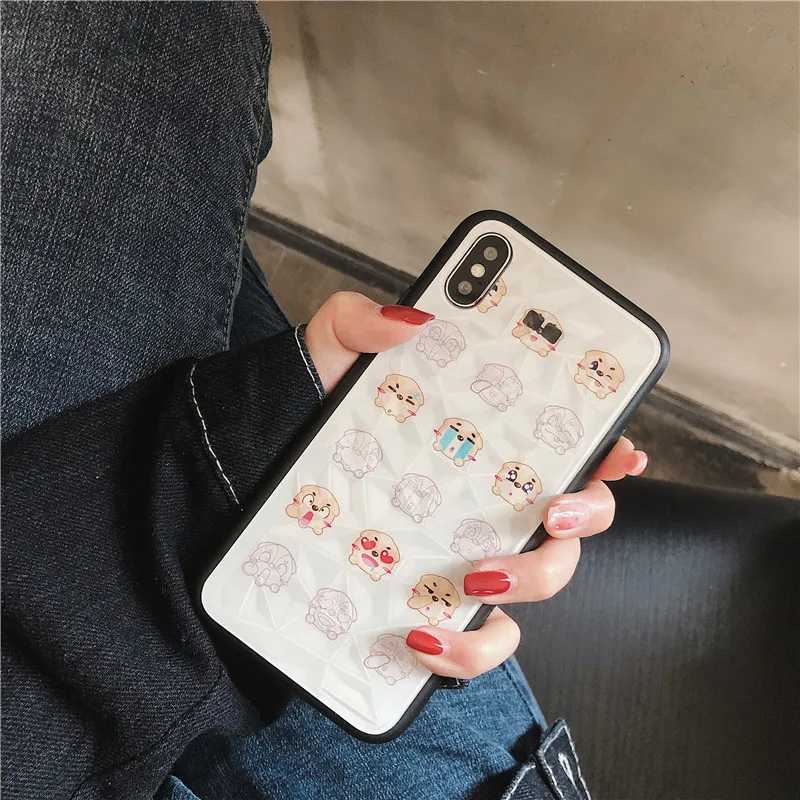 cute cartoon simple animal head portrait white soft shell rhombus phone Case For Apple iphone 6 6s 7 8 Plus X XS XR MAX case |