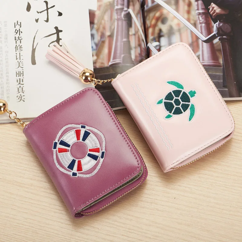 Dudini новый дамы кошелек Японии и корейской моды простой Вышивка 2 раза короткие