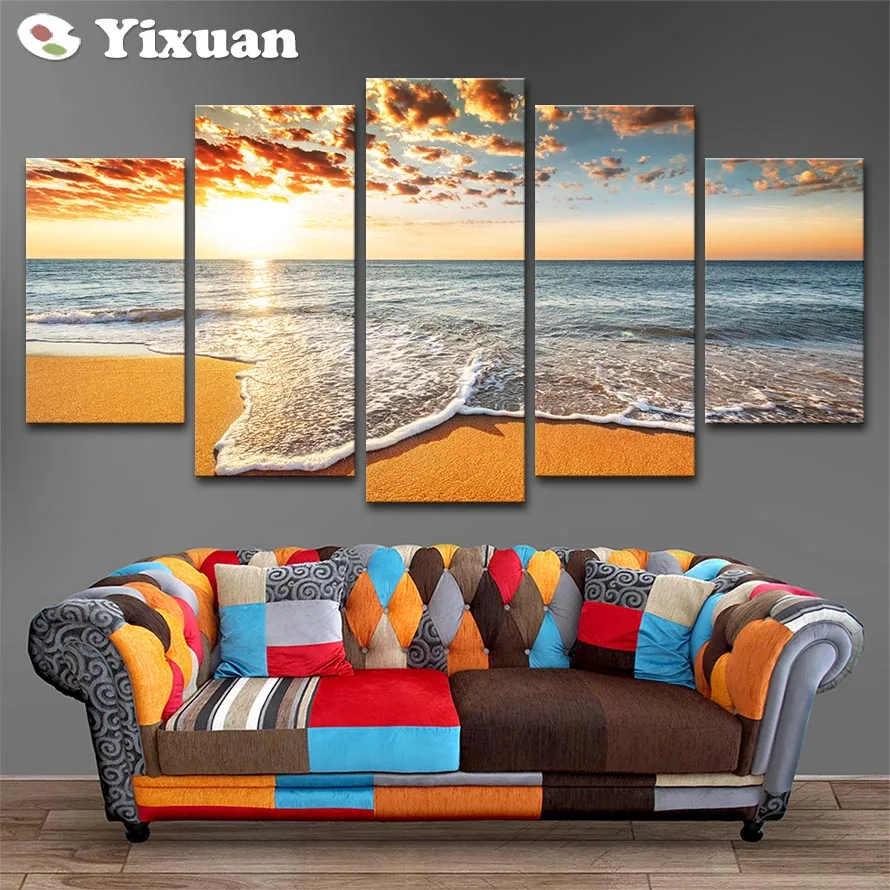 

Canvas Paintings Home Decor Framework HD Prints 5 Pieces Sunshine Beach Sea Waves Seascape Pictures Living Room Wall Art Posters