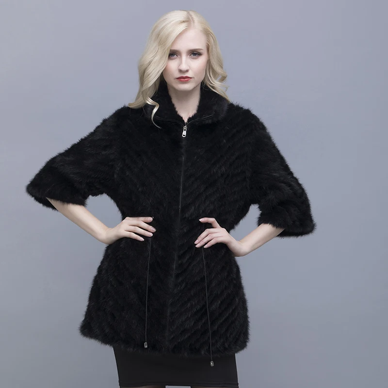 QIUSIDUN Genuine Pure Natural Mink Fur Short Sleeve Coat Fashion Winter Warm Large Size Flower Mink Oblique Thread Women's Coats