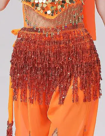 orange Сексуальная Женская юбка для танца живота, расшитая блестками, с бахромой, на бедрах, с поясом, Boho, Мини юбка на талии, Bamba Ibiza, праздничная шифоновая юбка с запахом - Цвет: orange