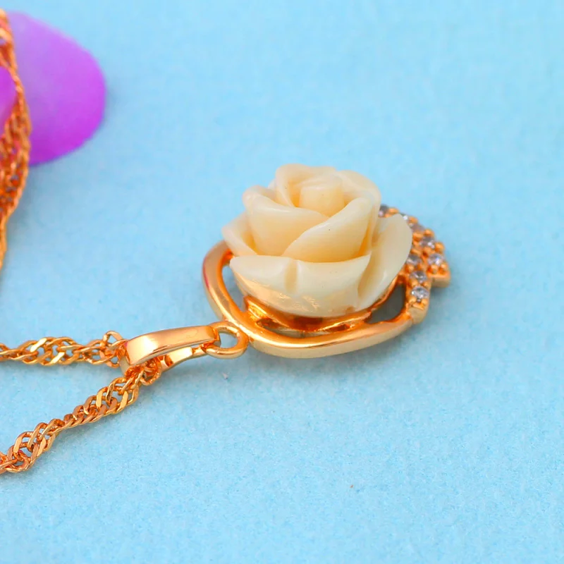Glam Luxe таинственная белая роза для чистой любви желтое золото тон циркон ожерелья