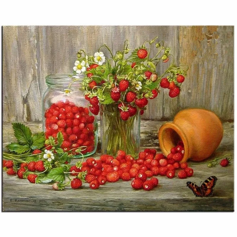 

Алмазная вышивка 5D "сделай сам", картина с цветами, Алмазная мозаика, клубника, хризантема, бабочка