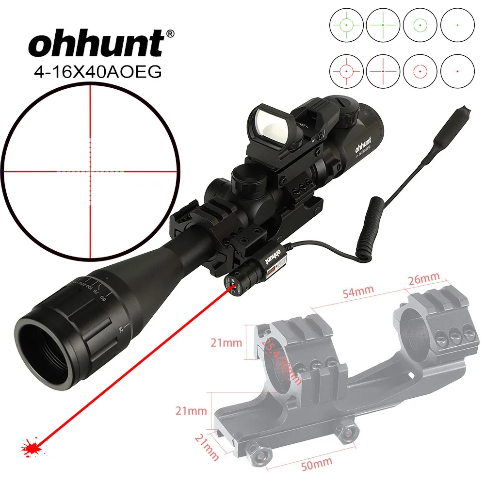 Combo-Rail 21mm Ohhunt 4-16X40 AOEG Тактический комбо прицел Mil точка охотничья оптика оптический прицел с красным лазерный прицел с красным лучом Прицел Рейку - Цвет: Combo-Rail 21mm