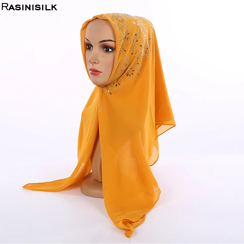 RASINISILK исламский головной убор шифон Стразы Блестки хиджаб 103*103 см высокого
