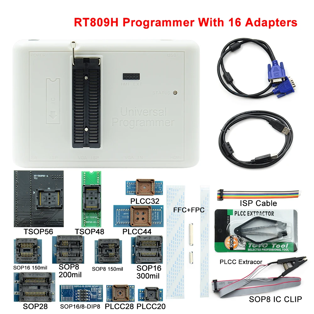 RT809H EMMC программирование Nand FLASH + 16 адаптеров TSOP56 TSOP48 SOP8 TSOP28 адаптер тестовый зажим